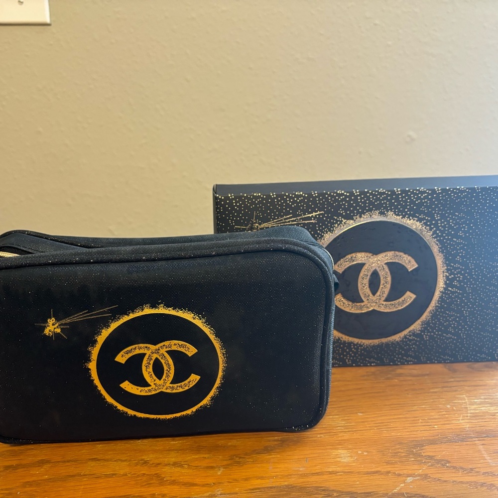 Chanel Black and Gold Cosmetic Bag